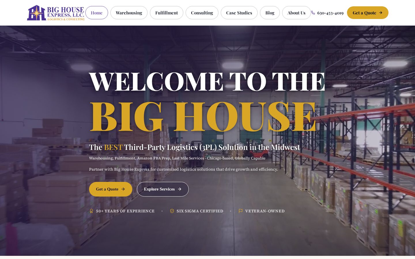 Screenshot of the Big House Express website homepage
